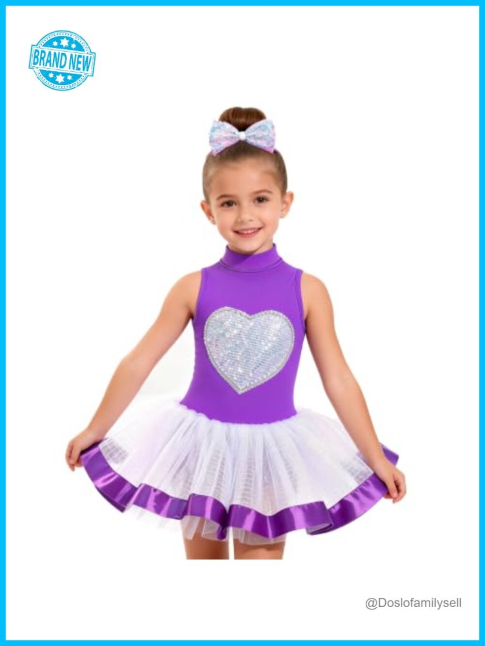 Girls Sparkly Sequin Heart Ballet Tutu Dance Dress with Bow